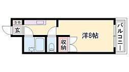 ロッキーコート太子 1Kの間取図画像