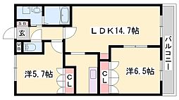 グランディール2 2LDKの間取図画像