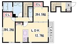 サンサージュ加納原田II 2階2LDKの間取り
