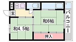 ビレッジハウス朝日ケ丘1号棟 2Kの間取図画像