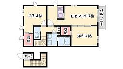 シャモニー 2階2LDKの間取り