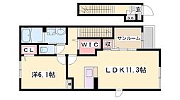 ヴィラドゥグレーヌ梅ケ谷E 1LDKの間取図画像