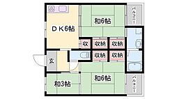 ビレッジハウス宮の前3号棟 3DKの間取図画像