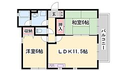 プレベール木村 2LDKの間取図画像