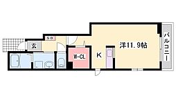 エスポワール4 1Kの間取図画像