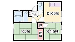 サンシティ米田A棟 2DKの間取図画像