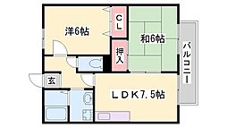 サンモリッツ山吹B棟 2DKの間取図画像