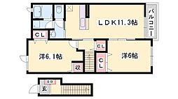 メゾンプラース3 2LDKの間取図画像