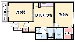 メゾン・ド・キャッスル赤穂 2DKの間取図画像