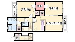 ノイクレアーレ 2LDKの間取図画像