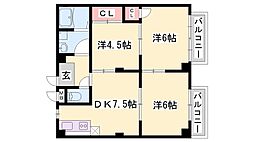 オアシスやまなB棟 3DKの間取図画像