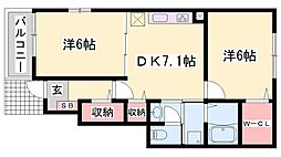 モンシェリー御立A 2DKの間取図画像