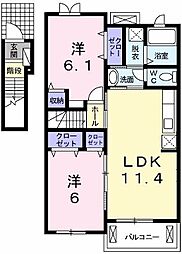 ルミエール壱番館 2LDKの間取図画像