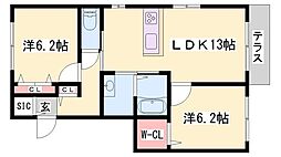 メゾン・ド・ソレイユ網干 2LDKの間取図画像