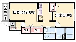 クラール雅 1LDKの間取図画像