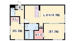 プリニエ赤坂 2LDKの間取図画像