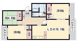 関西電力(株)西飾磨社宅B棟 3LDKの間取図画像