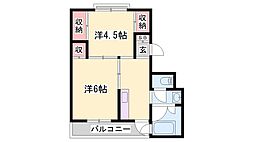 ビレッジハウス粟生1号棟 2Kの間取図画像