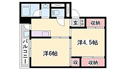 リーガルハウス小野1棟 2Kの間取図画像