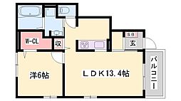 リヴェール西脇 1LDKの間取図画像