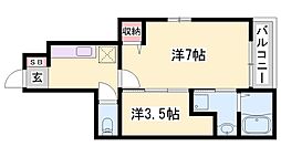 エスペランサ3 1Kの間取図画像