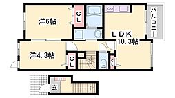 ラフレシール・ベル3 2LDKの間取図画像
