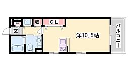 パークハイム参番館B ワンルームの間取図画像