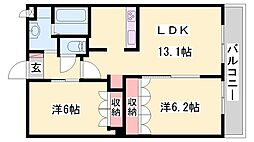 ブラウンシャトー 2LDKの間取図画像