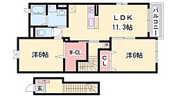 パジェール・トロワA棟 2LDKの間取図画像