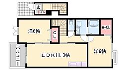 ノイ・フリーデB 2LDKの間取図画像
