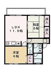 サンリジェールA棟 2LDKの間取図画像
