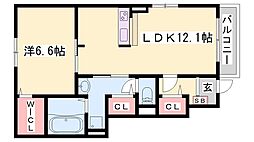 サングレイスA 1階1LDKの間取り