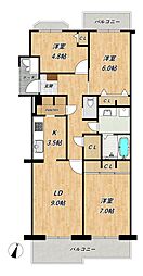 コンフォール学園緑が丘第225棟 3LDKの間取図画像
