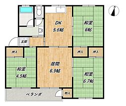 名谷1団地1号棟 4DKの間取図画像