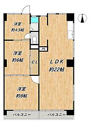 住吉パームス 3LDKの間取図画像