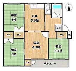 名谷1団地7号棟 4DKの間取図画像