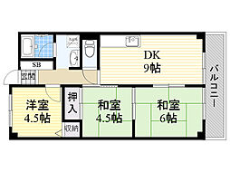 ピアハイツ幸 3DKの間取図画像