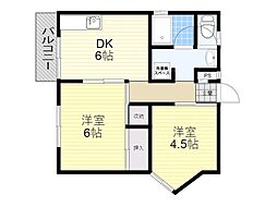 いかはなハイツB棟 2DKの間取図画像