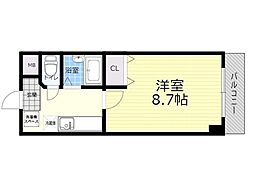 アズビー千里山 1Kの間取図画像