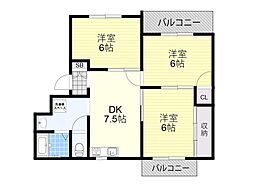 プラスコート南耳原 3DKの間取図画像