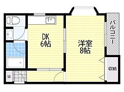 ガーデンパレス茨木 1DKの間取図画像