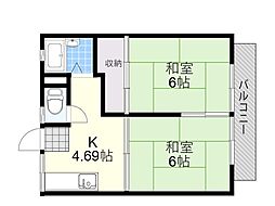 スカイハイツ1 2Kの間取図画像