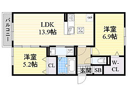レセンテ南茨木 2LDKの間取図画像