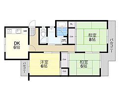 茨木上穂積団地1棟 3DKの間取図画像