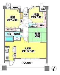 神戸海岸通ハーバーフラッツ6番館 3LDKの間取図画像