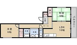 阪急宝塚本線 池田駅 徒歩12分の賃貸マンション 3階2LDKの間取り