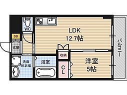 阪急宝塚本線 十三駅 徒歩9分の賃貸マンション 5階1LDKの間取り