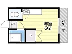 西田レジデンスA棟 ワンルームの間取図画像