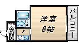 オウルハウス服部 1Kの間取図画像