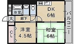マリンコート川西 2DKの間取図画像